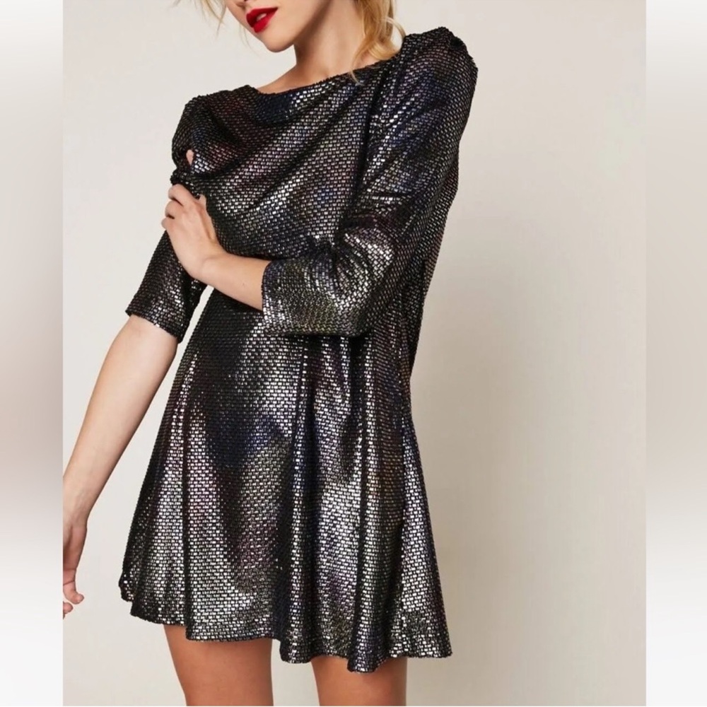 Shimmer Metallic Black Fit & Flare Dress